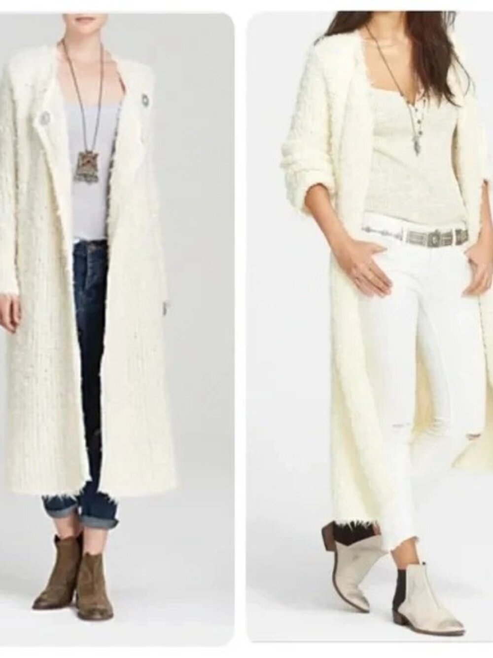 Free People Wool Blend Shaggy Fuzzy Long Duster Cardigan Sweater Size M NWT